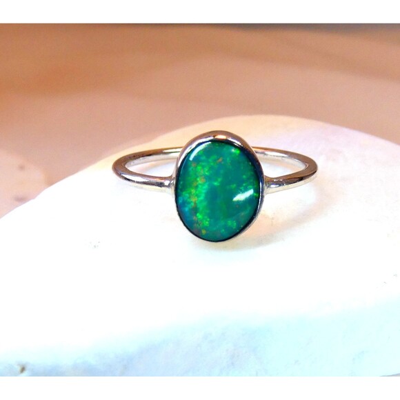 Natural Australian Opal Ring Sterling Silver Size 7 Green Opal 3 Ct - Picture 6 of 7